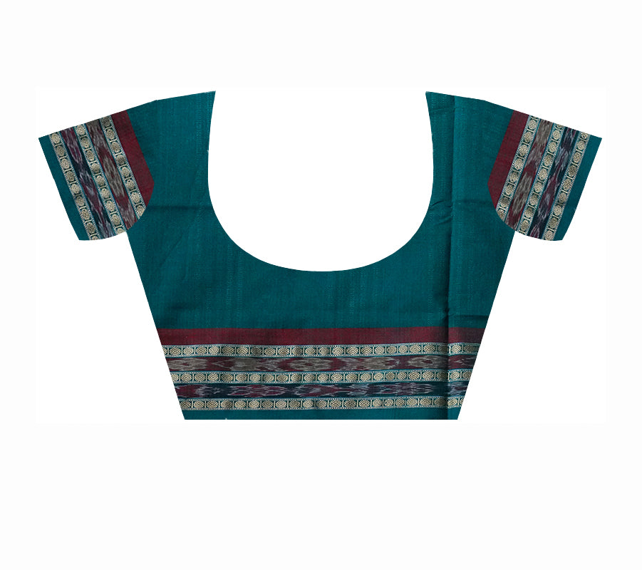 Traditional Nartaki pattern Pure cotton saree in Dark-magenta and Green color Sambalpuri cotton saree. - Koshali Arts & Crafts Enterprise