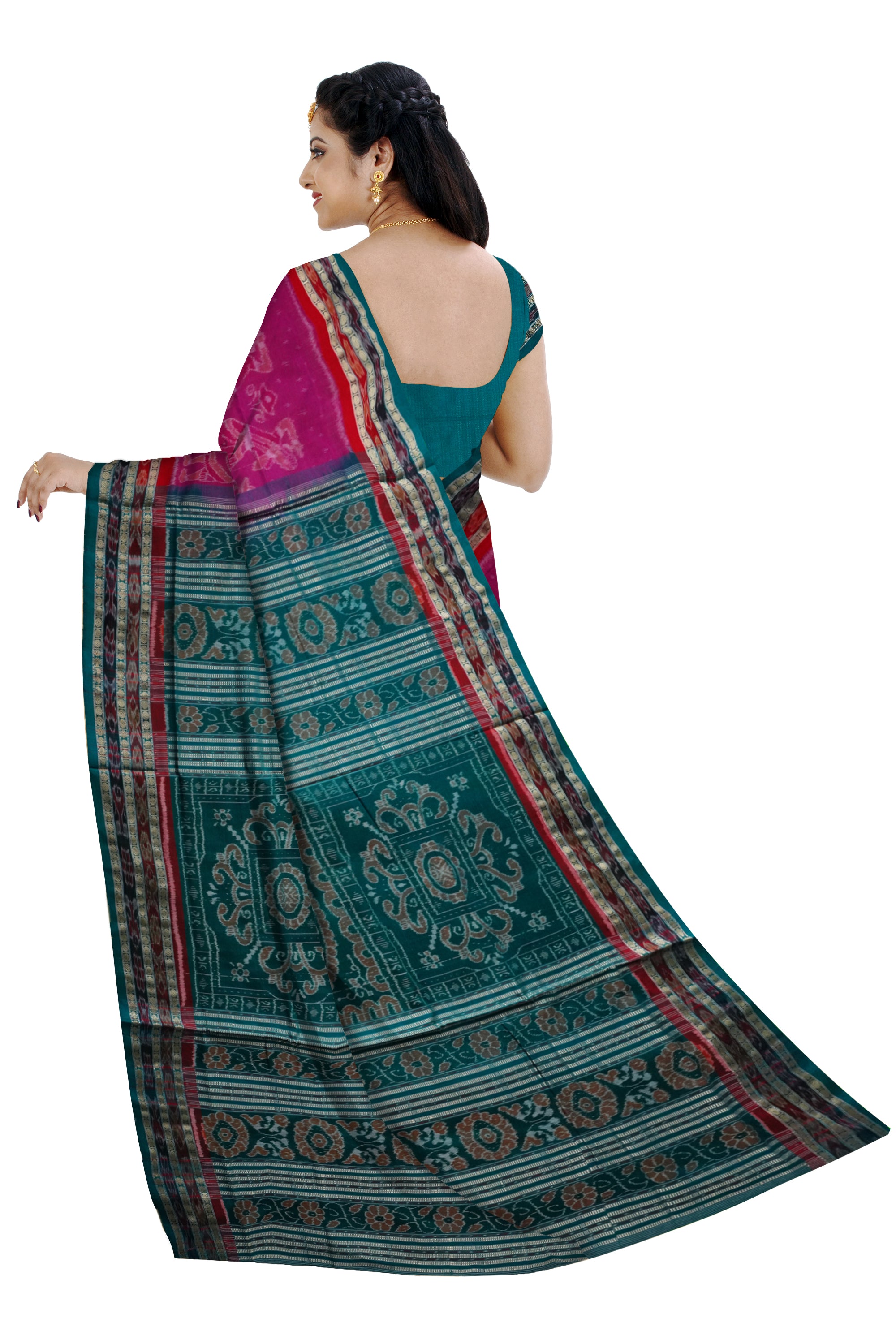 Traditional Nartaki pattern Pure cotton saree in Dark-magenta and Green color Sambalpuri cotton saree. - Koshali Arts & Crafts Enterprise