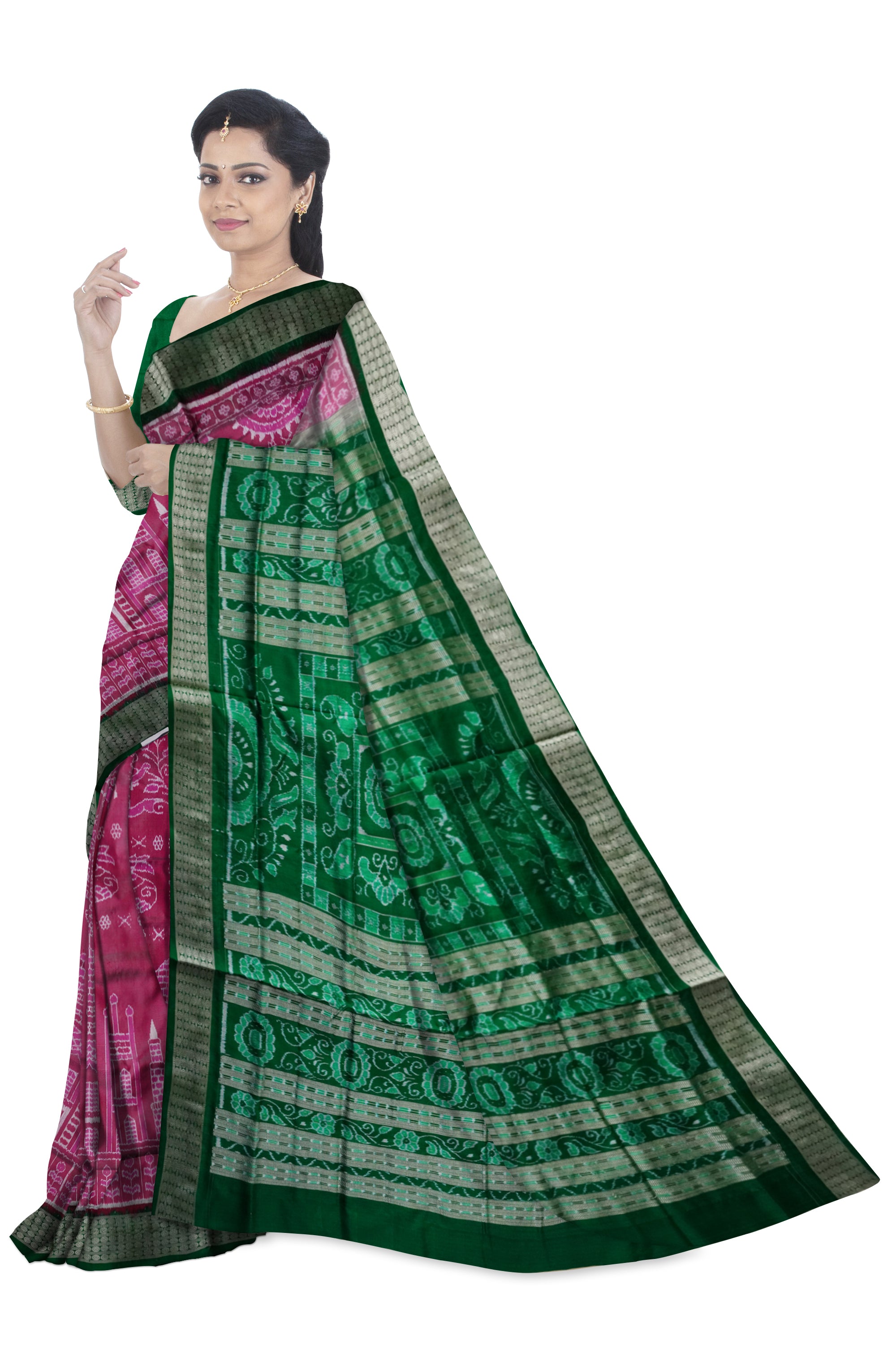 Latest Tajmahal pattern pure silk saree in Light pink and Green color. - Koshali Arts & Crafts Enterprise