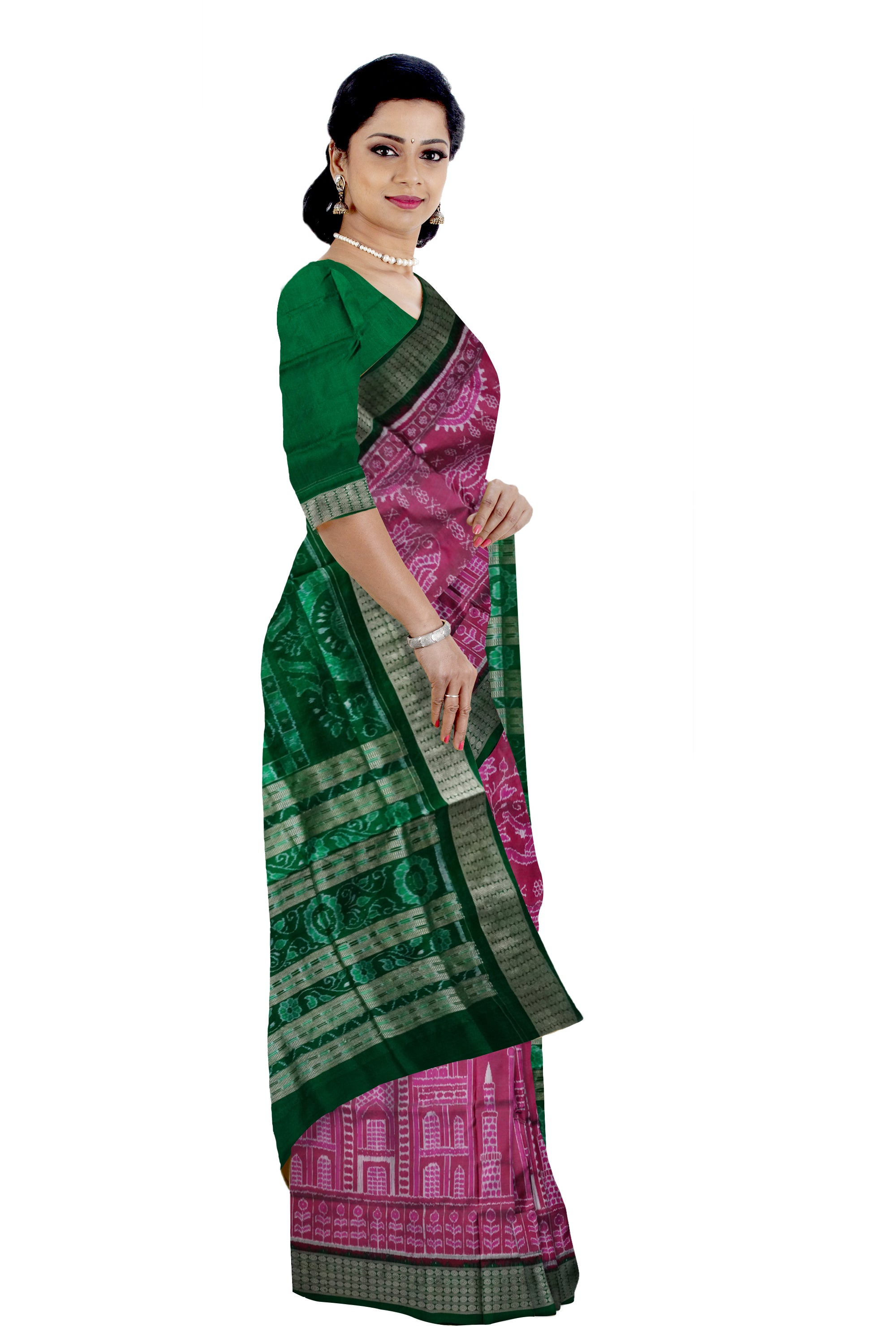 Latest Tajmahal pattern pure silk saree in Light pink and Green color. - Koshali Arts & Crafts Enterprise