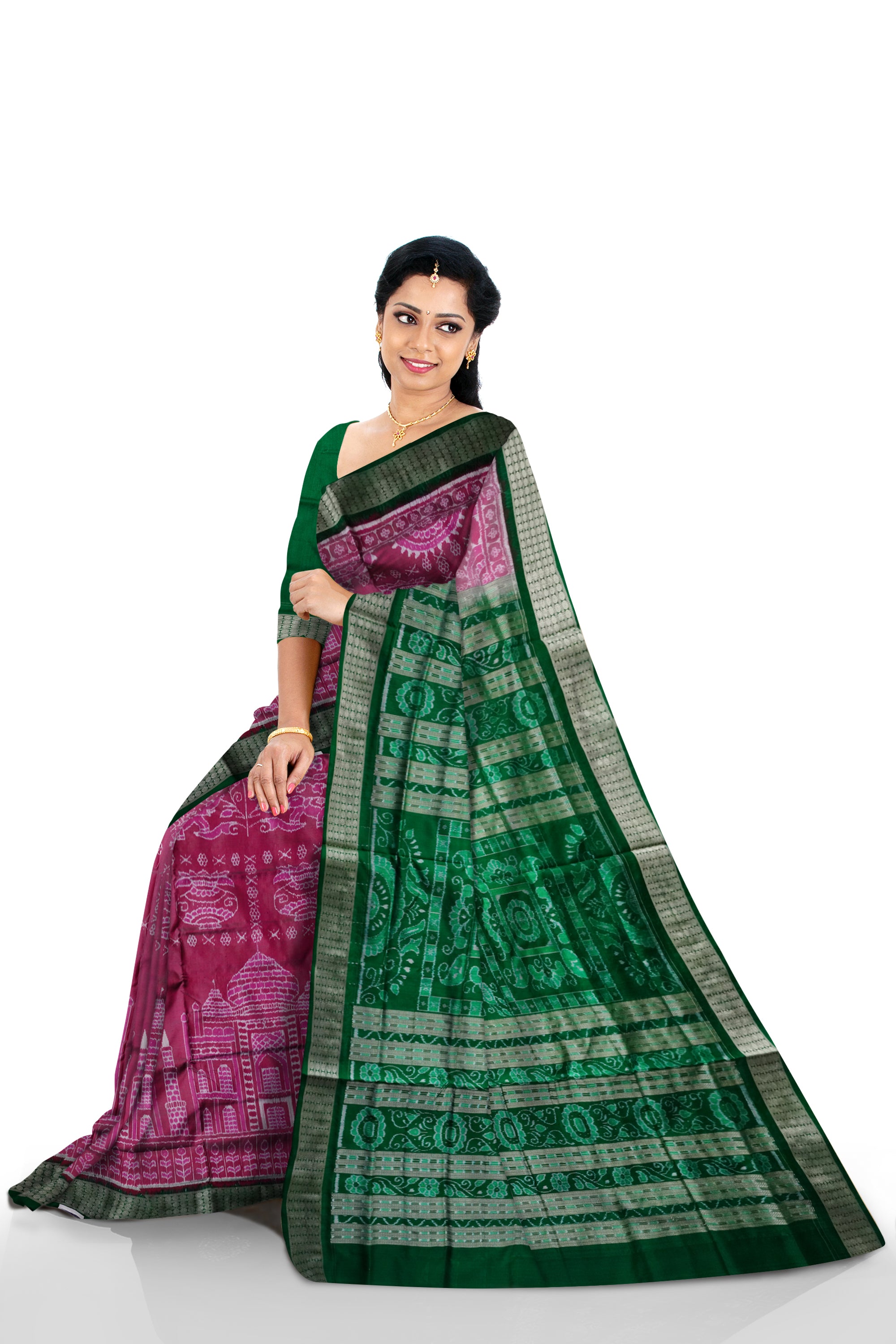 Latest Tajmahal pattern pure silk saree in Light pink and Green color. - Koshali Arts & Crafts Enterprise