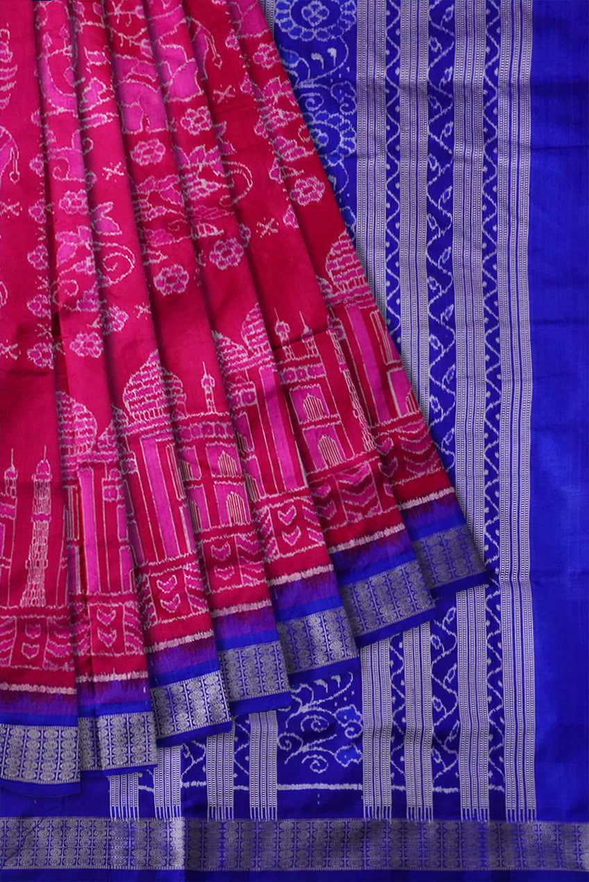 Copy of Plain border dhadi pasapali pure pata saree is pink and green color. - Koshali Arts & Crafts Enterprise