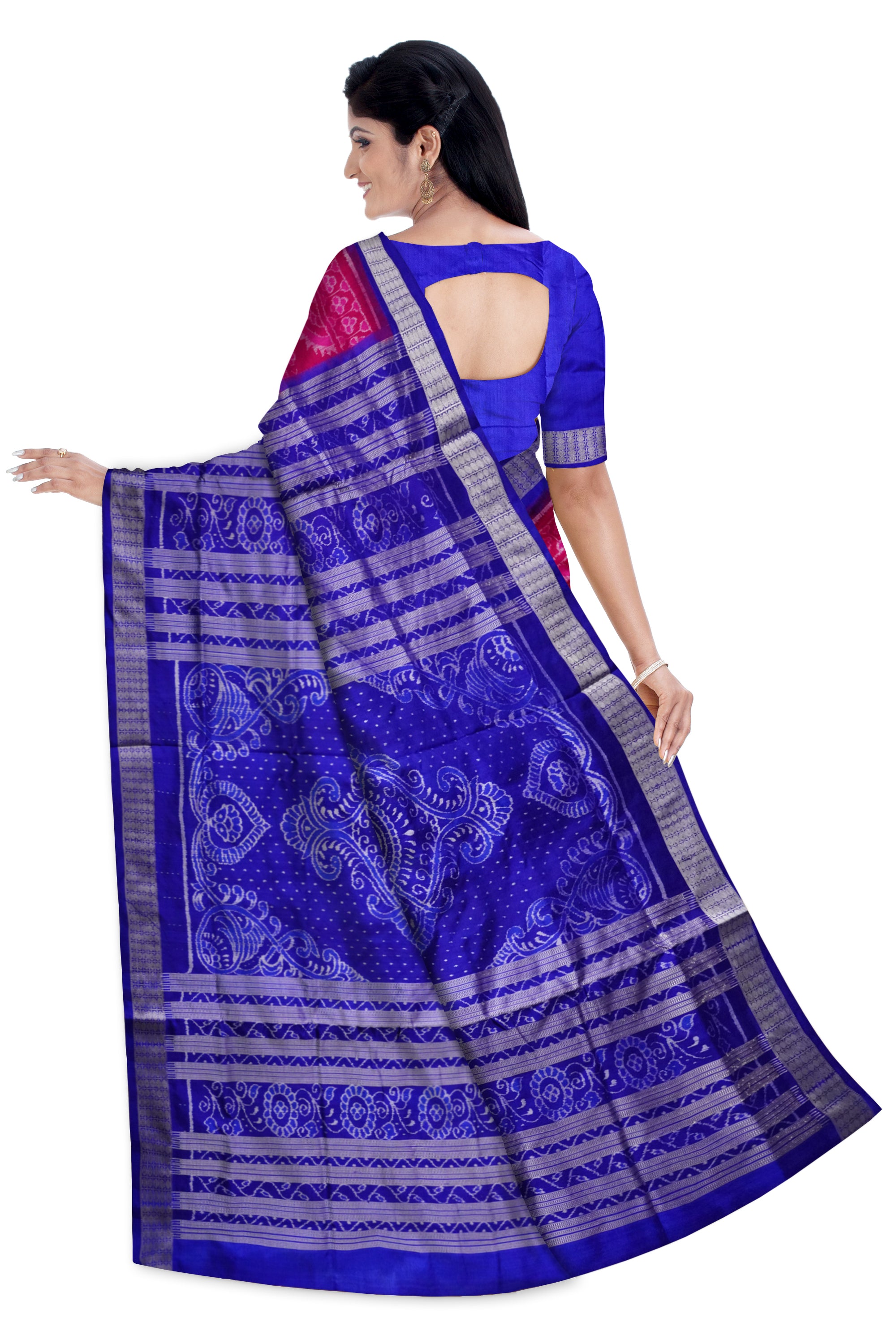 Copy of Plain border dhadi pasapali pure pata saree is pink and green color. - Koshali Arts & Crafts Enterprise