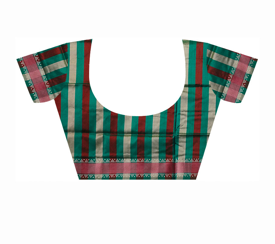 Hunter-green and Maroon color small border pattern plain pure pata saree. - Koshali Arts & Crafts Enterprise