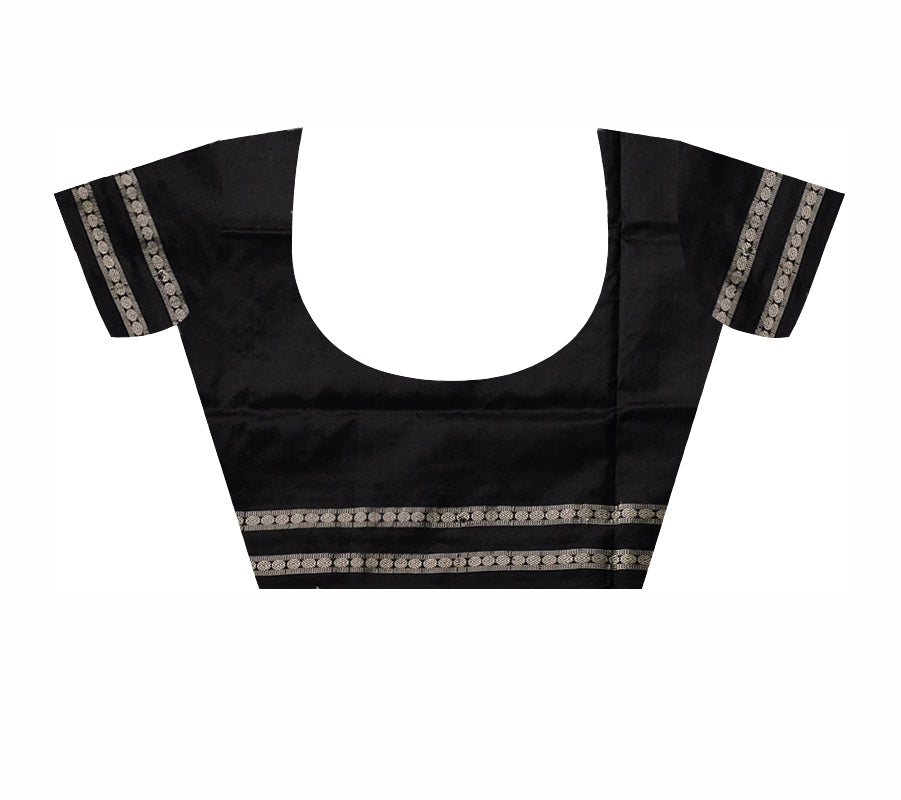 Lime-tree green and Black color Dolabedi pure pata saree. - Koshali Arts & Crafts Enterprise