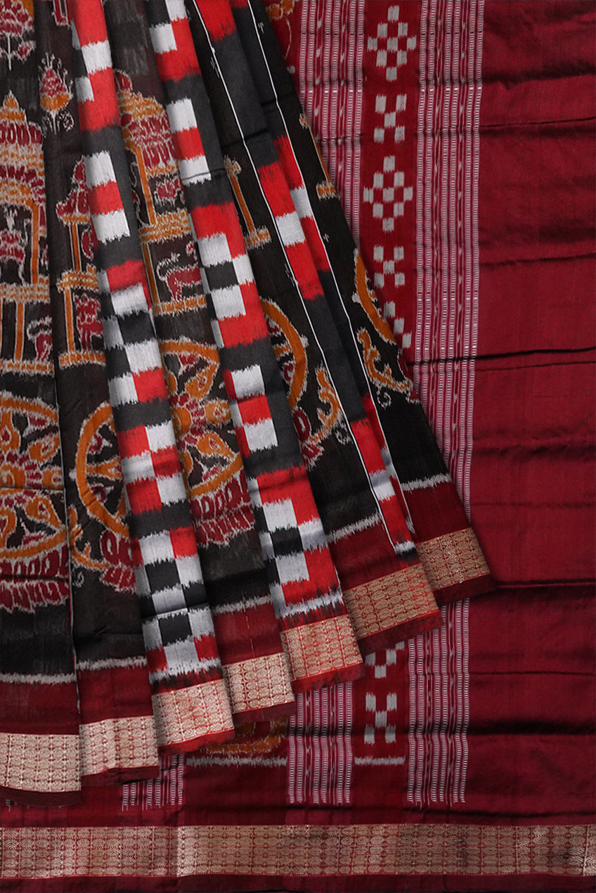 Konarka with Pasapali pattern Sambalpuri pata saree in Black,Maroon and Coffee color. - Koshali Arts & Crafts Enterprise