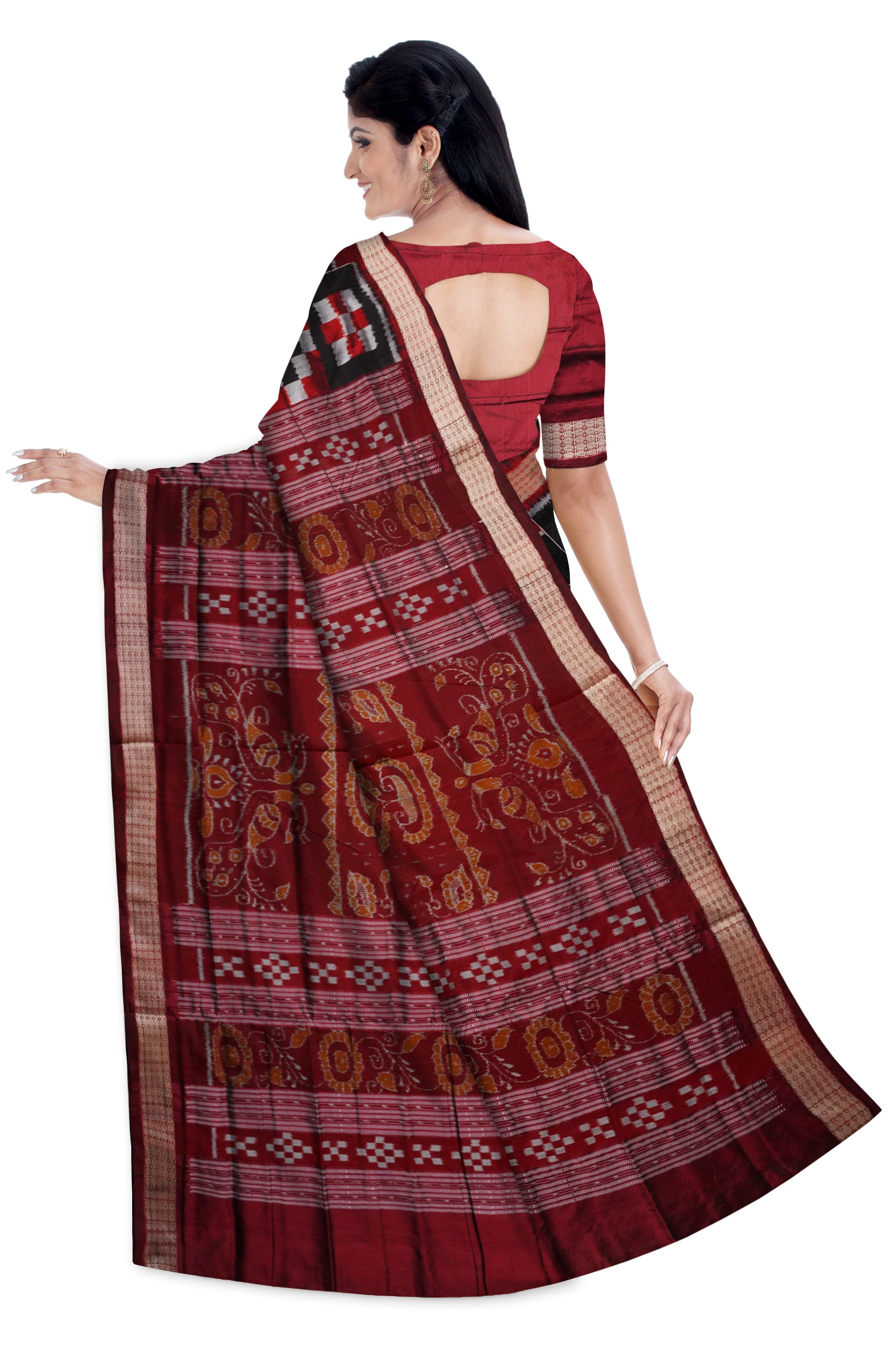 Konarka with Pasapali pattern Sambalpuri pata saree in Black,Maroon and Coffee color. - Koshali Arts & Crafts Enterprise