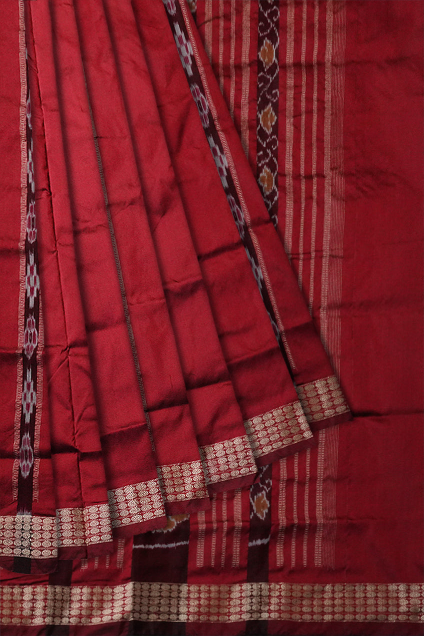 Maroon color terracotta pattern patli design Sambalpuri pata saree. - Koshali Arts & Crafts Enterprise