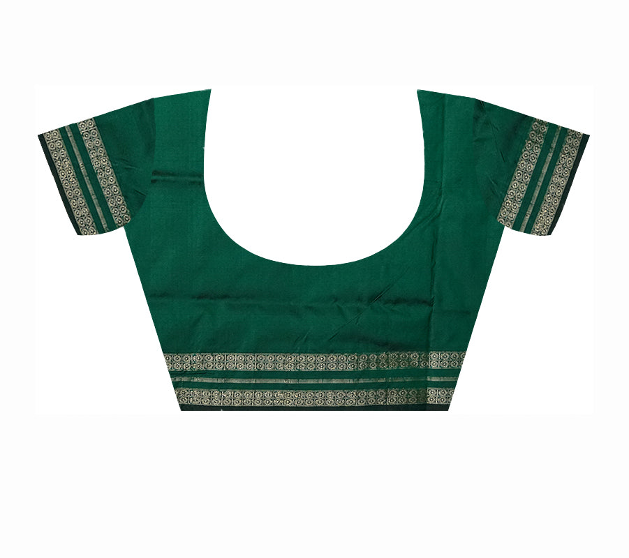 Maroon and Green color Sambalpuri pata saree is design like small house with terracotta pattern. - Koshali Arts & Crafts Enterprise