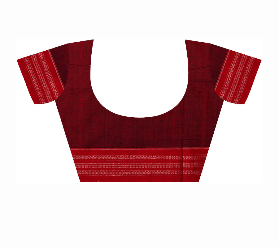 Black and maroon color whole body terracotta pattern pure Sambalpuri cotton saree. - Koshali Arts & Crafts Enterprise
