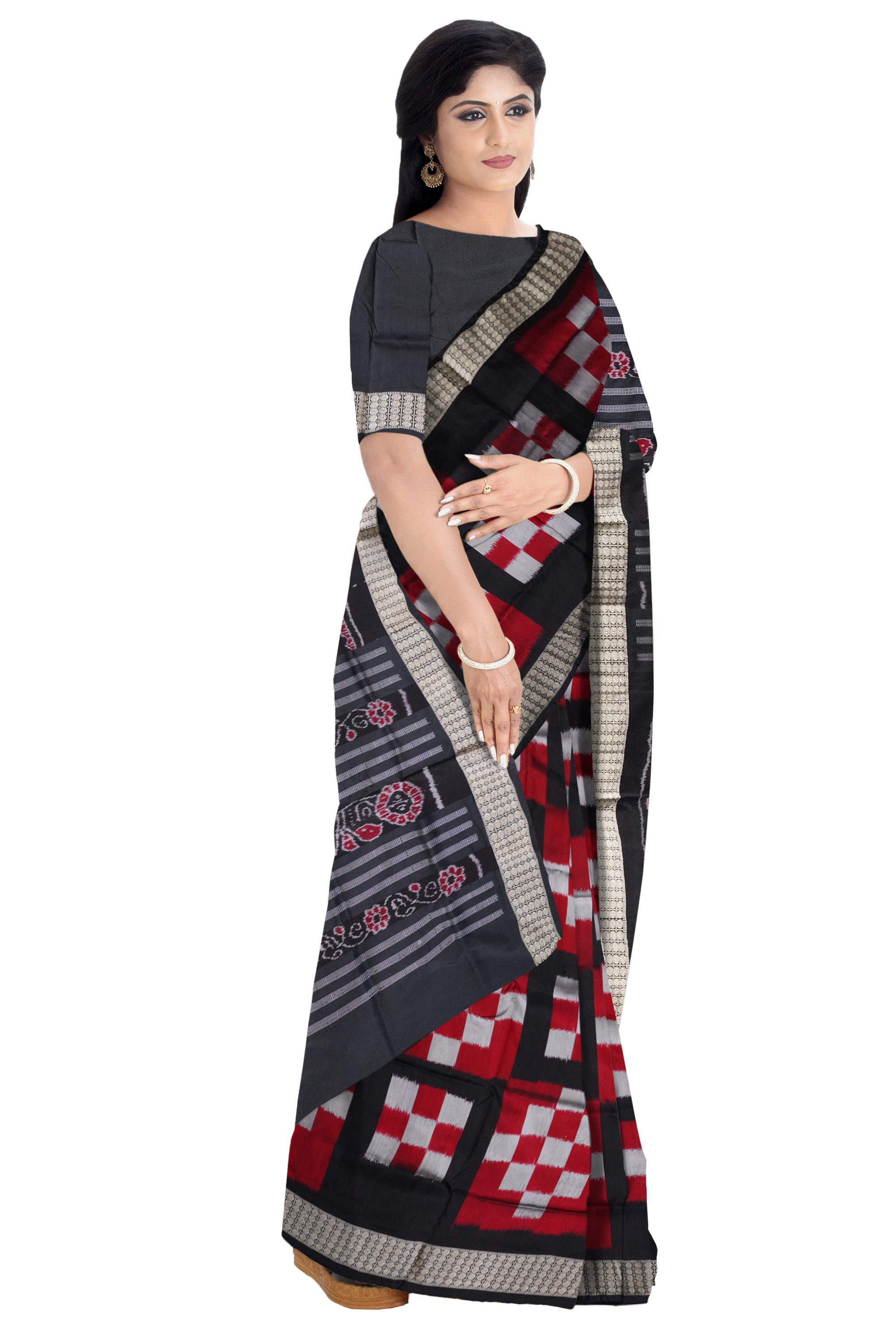 Maroon & Black color 5 kuthi pasapali Sambalpuri pata saree. - Koshali Arts & Crafts Enterprise