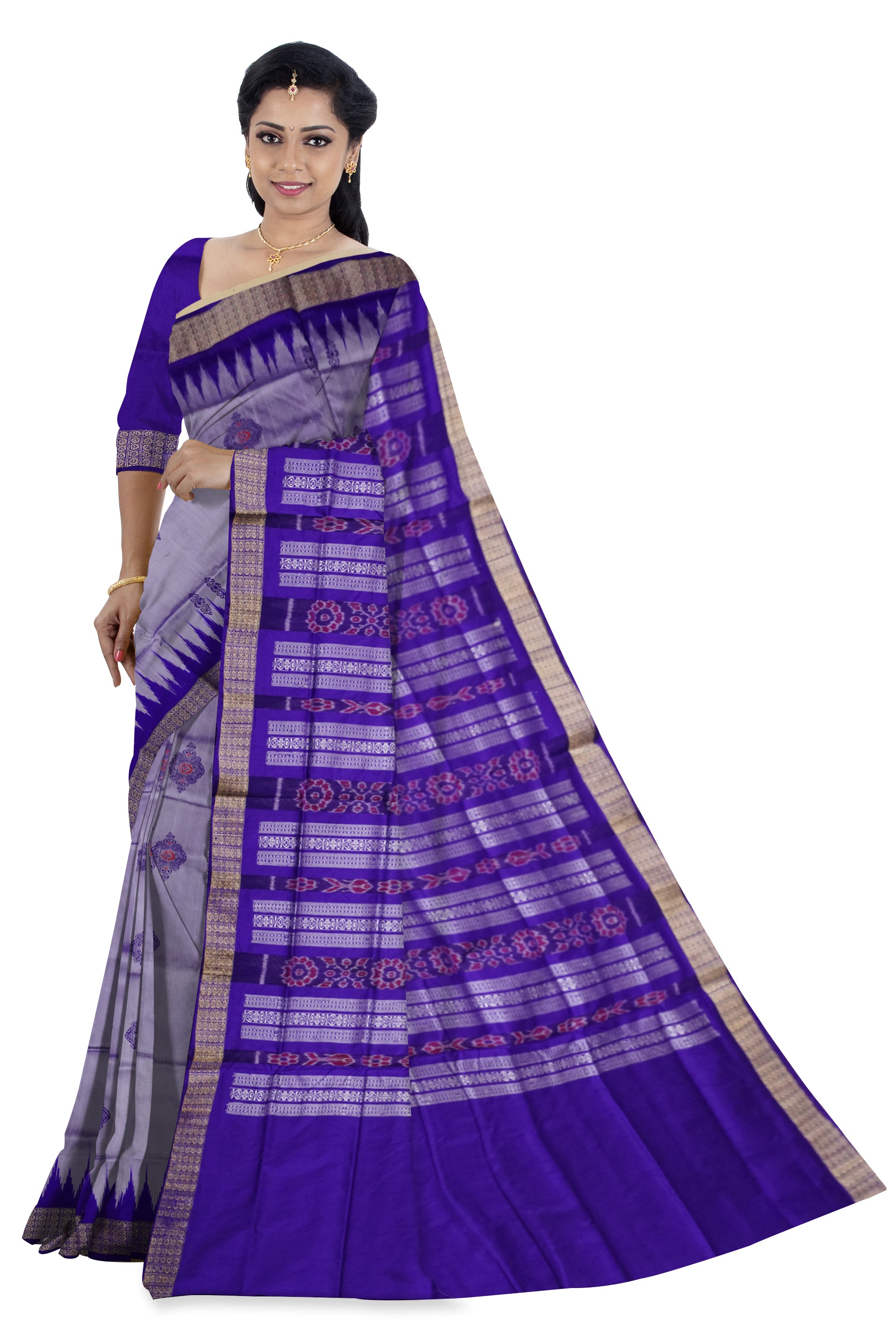 Silver and Purple Padma pata saree, versatile for all occasions. - Koshali Arts & Crafts Enterprise