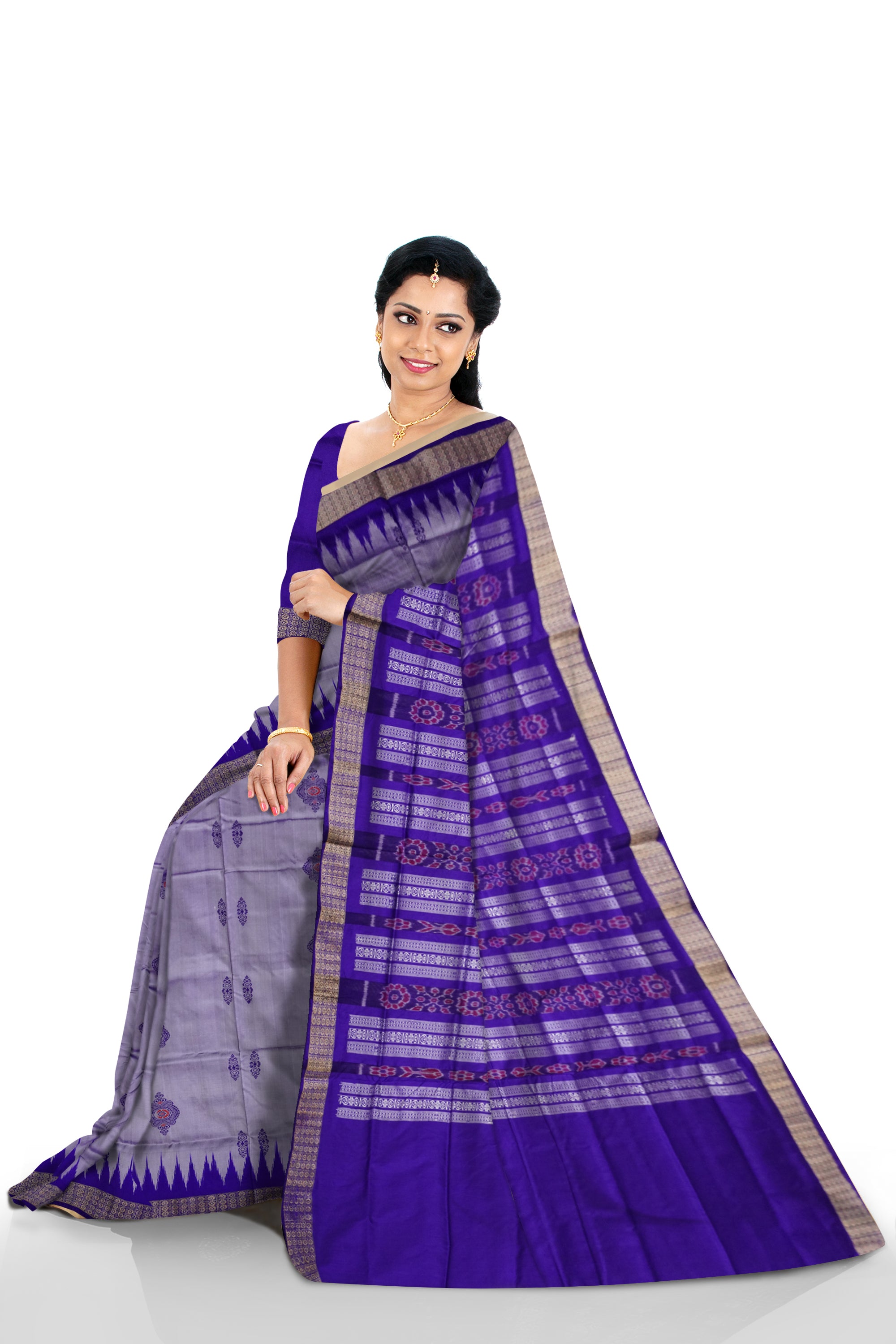 Silver and Purple Padma pata saree, versatile for all occasions. - Koshali Arts & Crafts Enterprise
