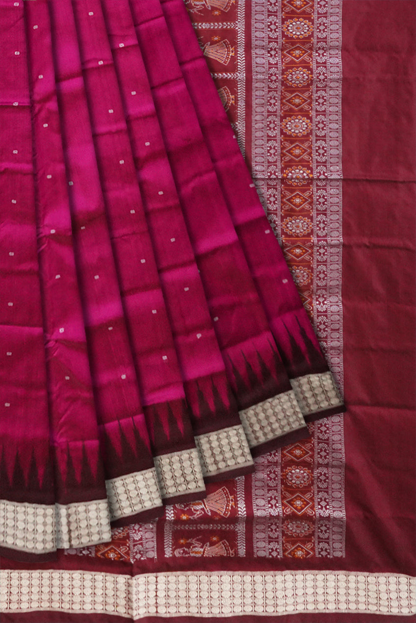 Pink and maroon pata saree, doll pattern pallu, matching blouse included. - Koshali Arts & Crafts Enterprise