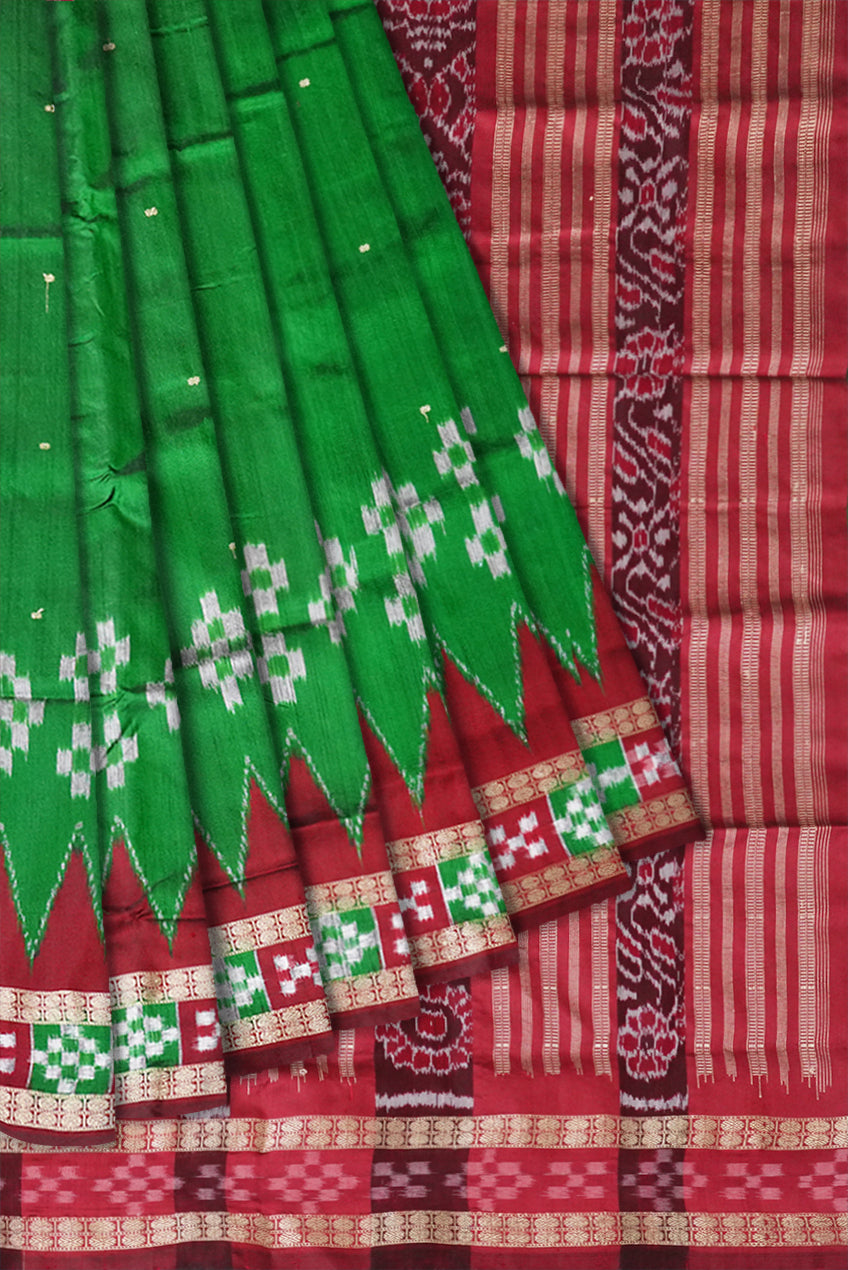 Green & maroon pasapali saree, small booty body, peacock pallu. - Koshali Arts & Crafts Enterprise