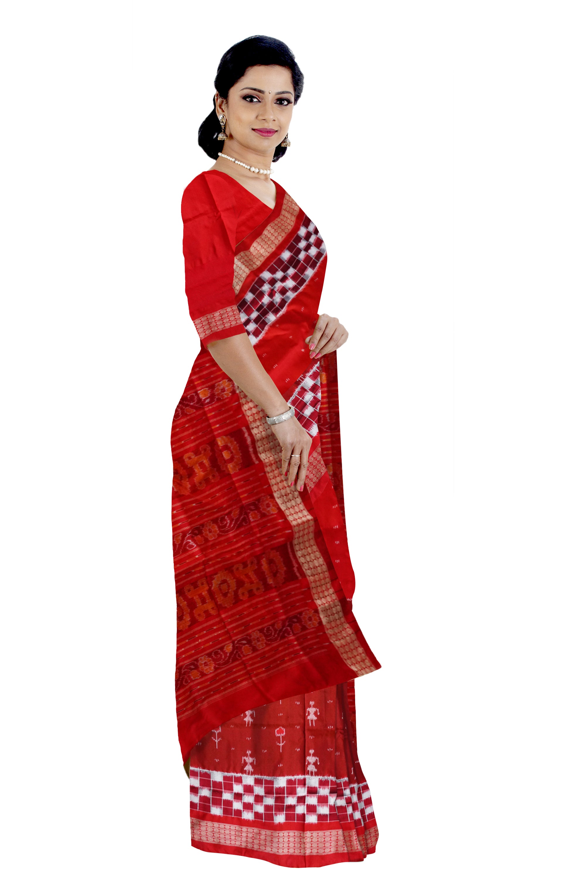 Terracotta Sambalpuri handloom pata saree in red color with Pasapali  border, cultural finesse showcased gracefully. - Koshali Arts & Crafts Enterprise