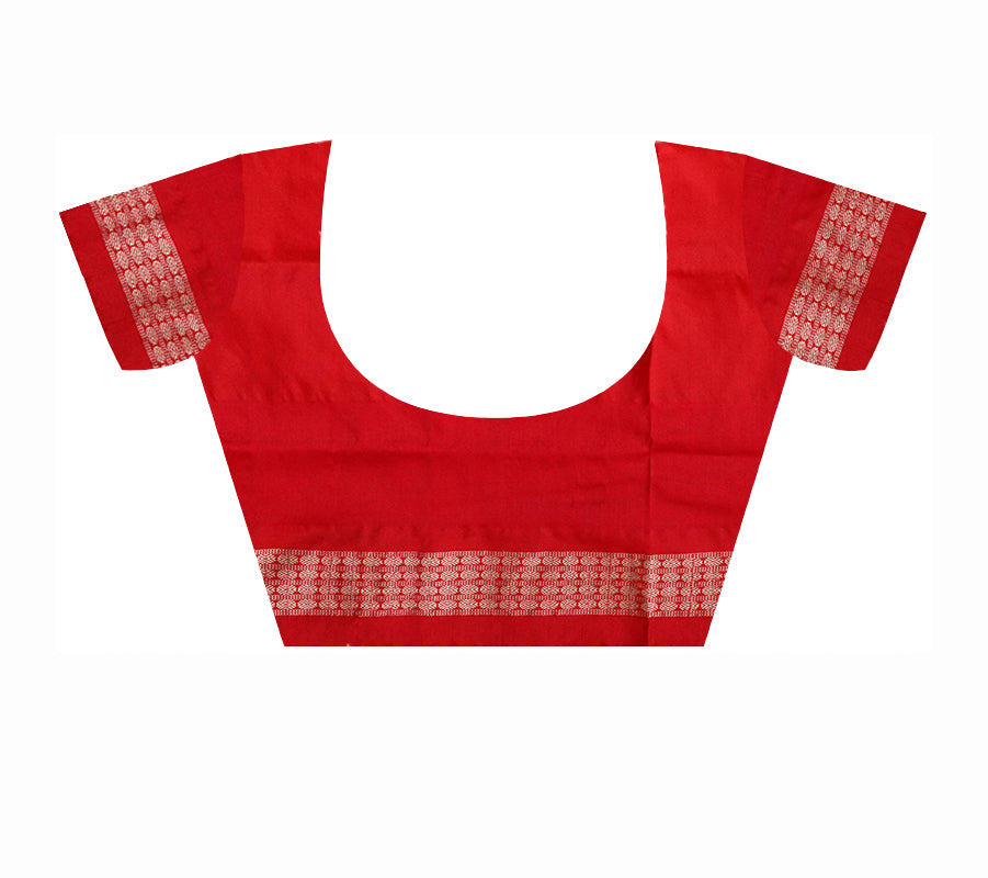 Terracotta Sambalpuri handloom pata saree in red color with Pasapali border, cultural finesse showcased gracefully. - Koshali Arts & Crafts Enterprise