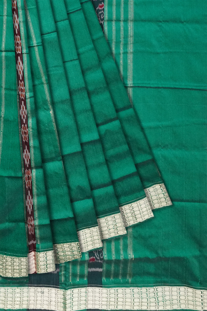 Latest sambalpuri desgin terracotta pattern patli pata saree in maroon and green color base. - Koshali Arts & Crafts Enterprise