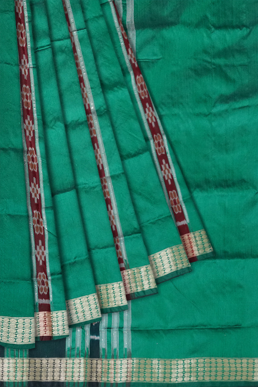 Maroon and Green color terracotta with flowers design half half patli pata saree with bandha pallu. - Koshali Arts & Crafts Enterprise
