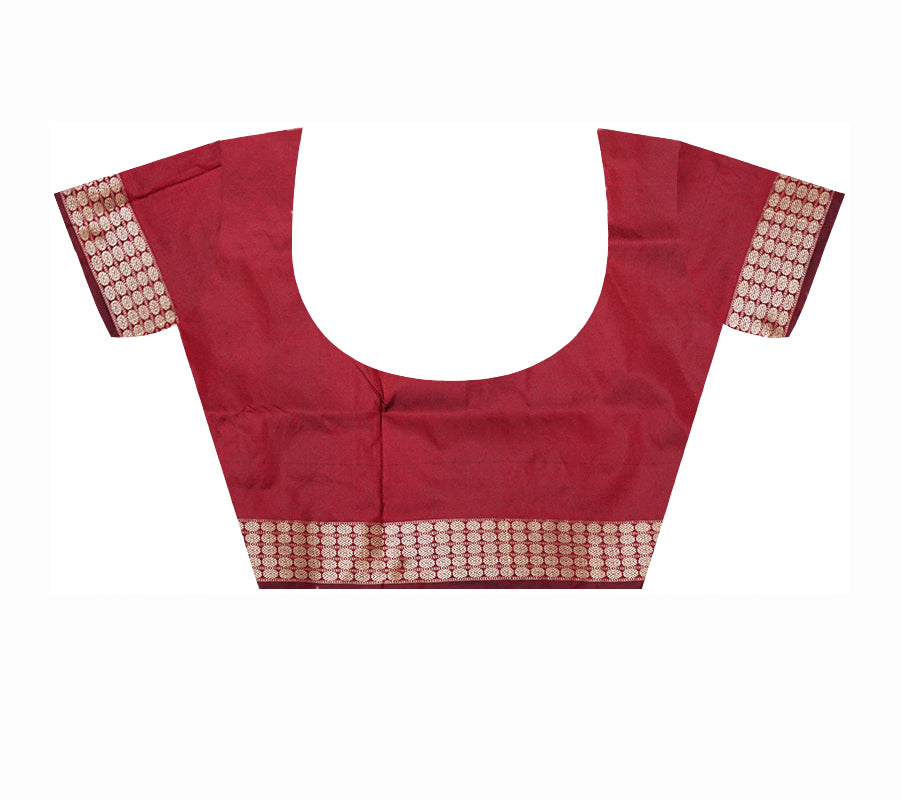 Yellow and Maroon Bomkei pallu Sambalpuri patli pata saree. - Koshali Arts & Crafts Enterprise