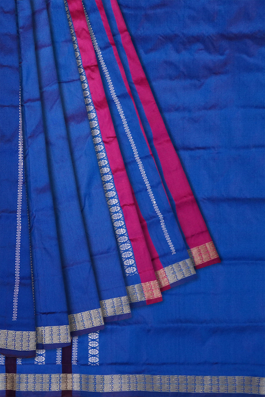 Purple and Blue terracotta patli pata saree with floral pattern, includes matching blouse for a coordinated ensemble. - Koshali Arts & Crafts Enterprise