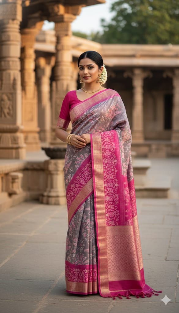 Pink-Grey Heritage Elegance SAREE