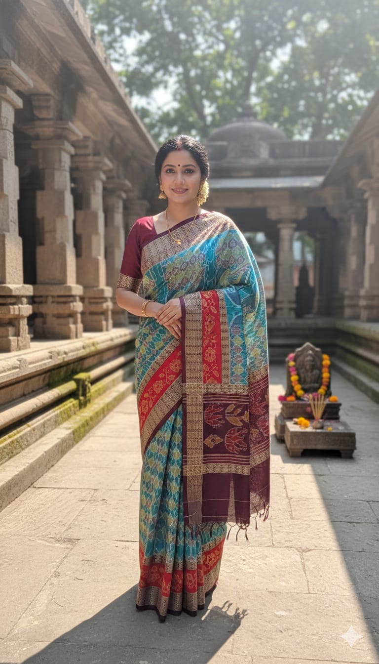 Blue-Red Temple Grandeur SAREE