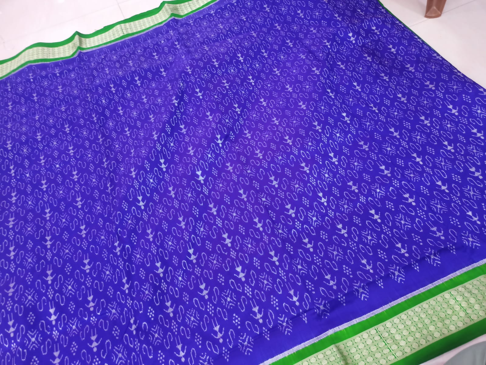 Blue and green color small terracotta pattern pure silk saree. - Koshali Arts & Crafts Enterprise
