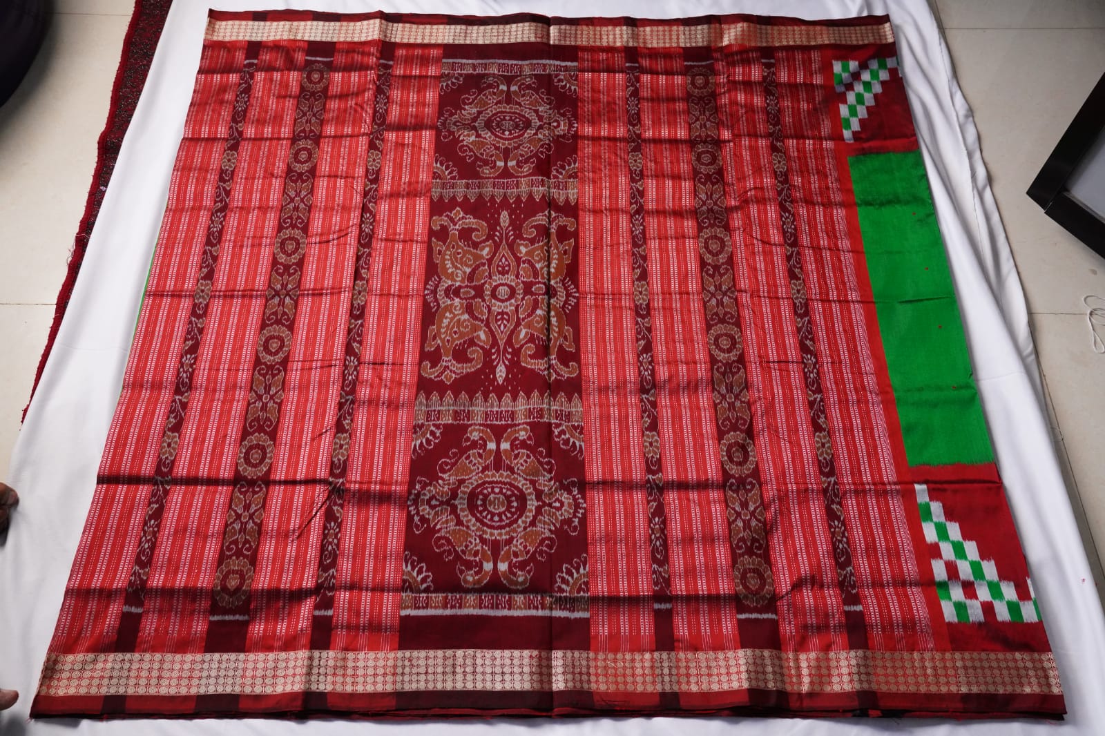 Green & Maroon combination dhadi pasapali design pata saree. - Koshali Arts & Crafts Enterprise