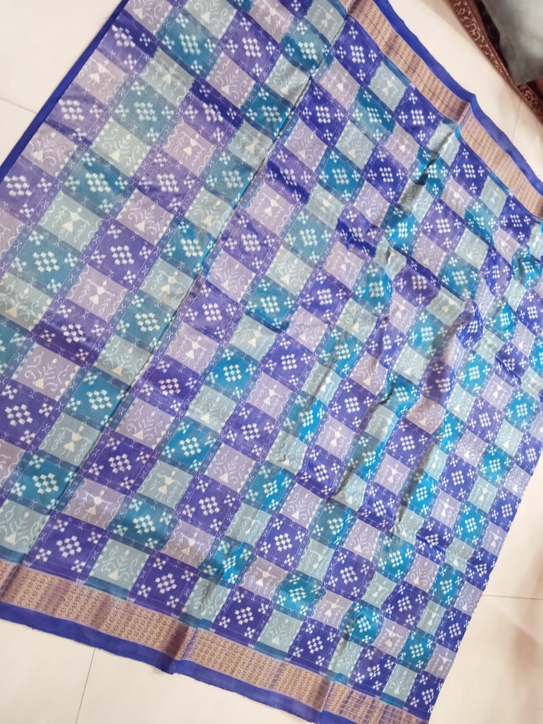 Latest collection cross and small terracotta pattern pure tissue silk saree is Royal blue & light sky color . - Koshali Arts & Crafts Enterprise