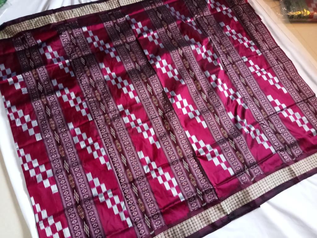 Latest design Pink and Coffee color Sapta pattern Pata Saree. - Koshali Arts & Crafts Enterprise