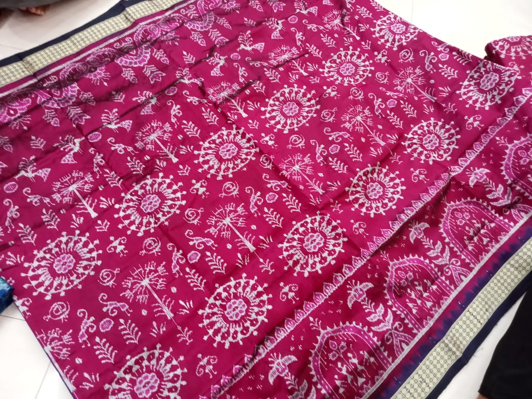 Rani pink & Purple color traditional terracotta with bandha design silk saree. - Koshali Arts & Crafts Enterprise