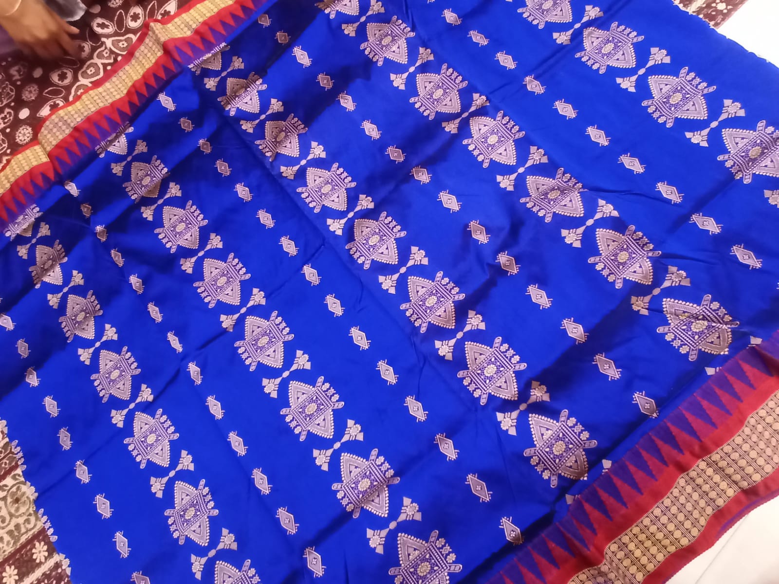 Blue and Maroon color Bomkei pattern papa silk saree(not handloom). - Koshali Arts & Crafts Enterprise