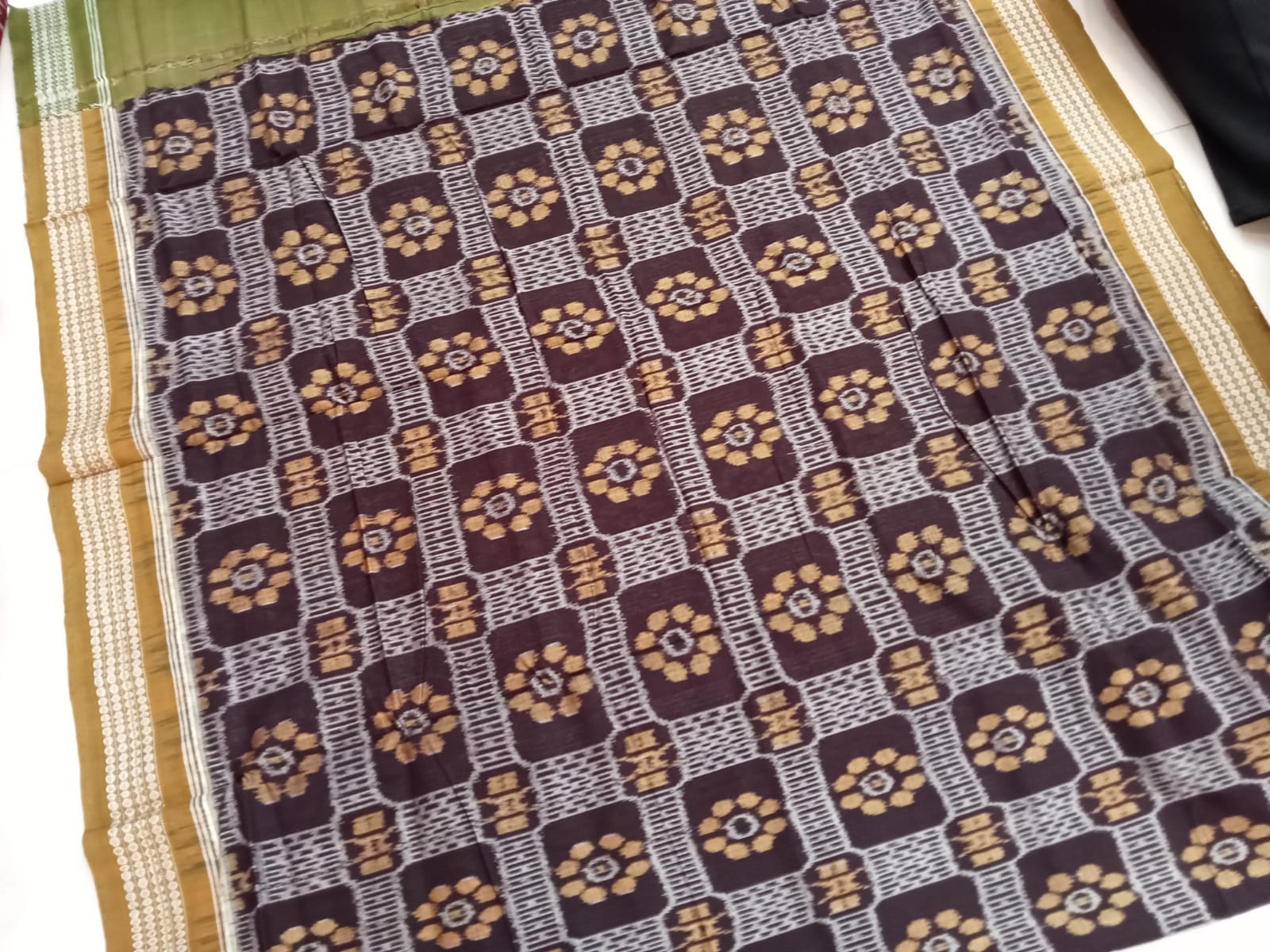 Coffee & Mehndi color flower design pure cotton saree. - Koshali Arts & Crafts Enterprise