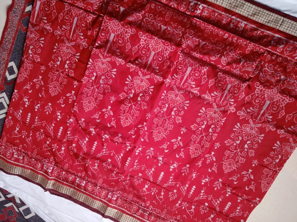 Maroon & Coffee color bandha design Sambalpuri pata saree. - Koshali Arts & Crafts Enterprise