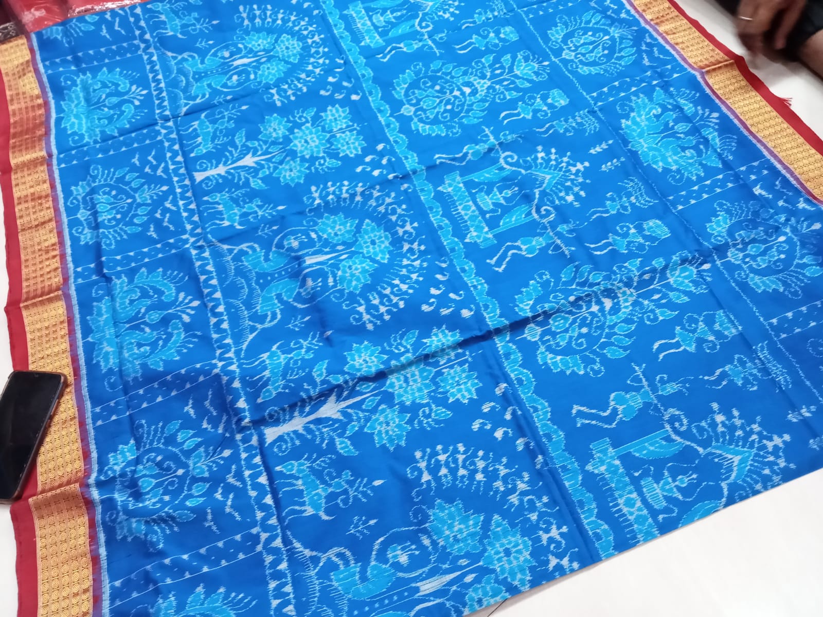 Latest terracotta pattern pure silk saree in Sky blue and Maroon color. - Koshali Arts & Crafts Enterprise