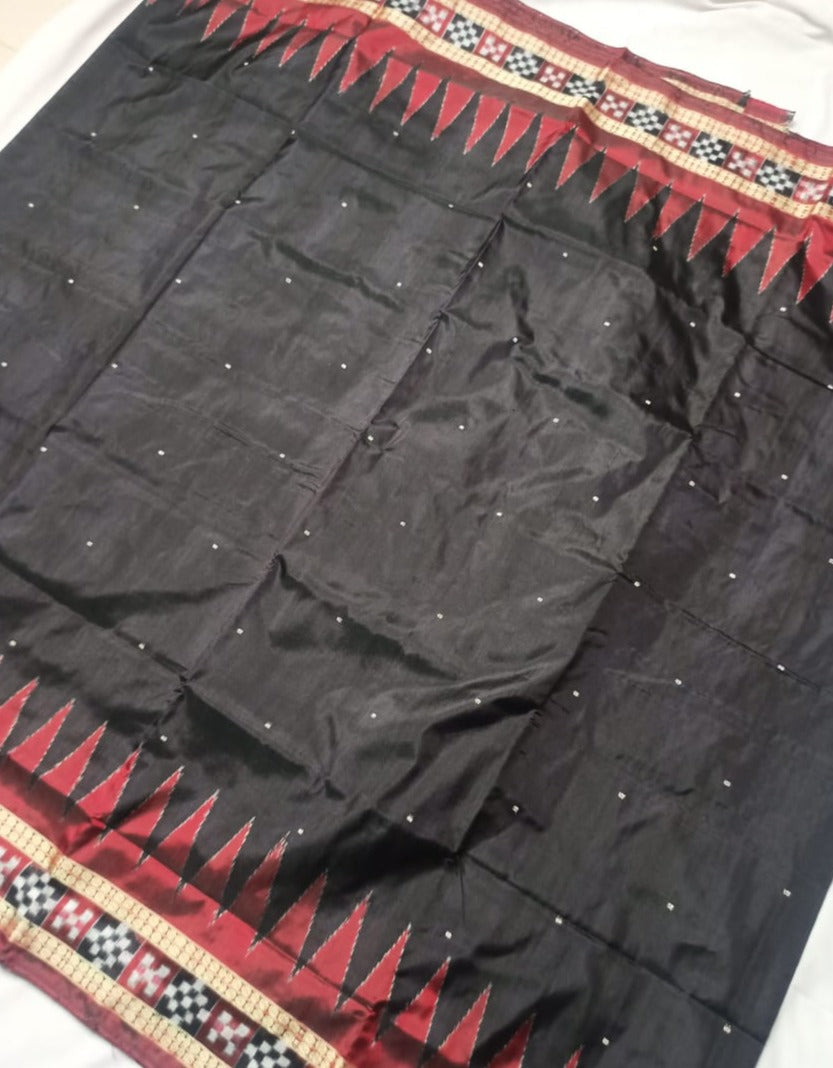 Black and Maroon color dhadi pasapali pata Sambalpuri pata saree. - Koshali Arts & Crafts Enterprise
