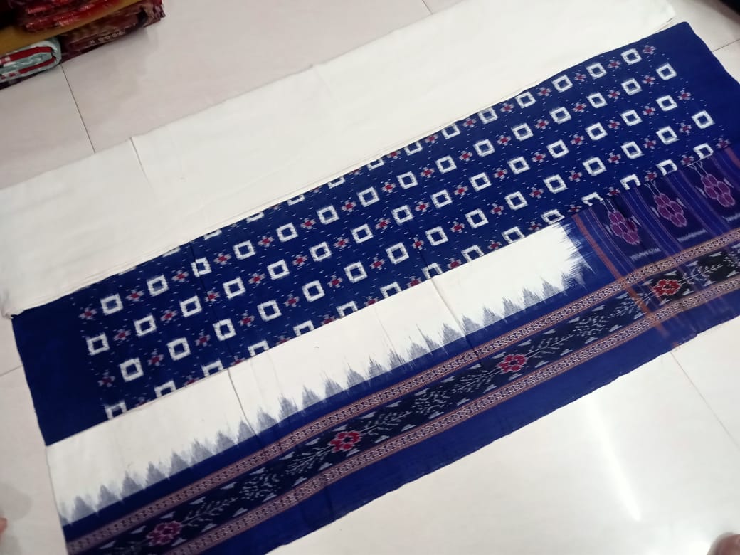 Cotton Dress Material in Beautiful Blue and White color with Pasapali design. Contrast Dupatta UNSTITCHED DRESS SET - Koshali Arts & Crafts Enterprise
