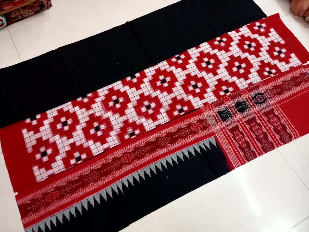 Cotton Dress Material in Beautiful Maroon and Black color with Pasapali design. Contrast Dupatta UNSTITCHED DRESS SET - Koshali Arts & Crafts Enterprise