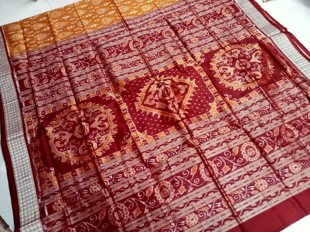 Light-brown and Coffee color pure silk saree is design like terracotta pattern. - Koshali Arts & Crafts Enterprise