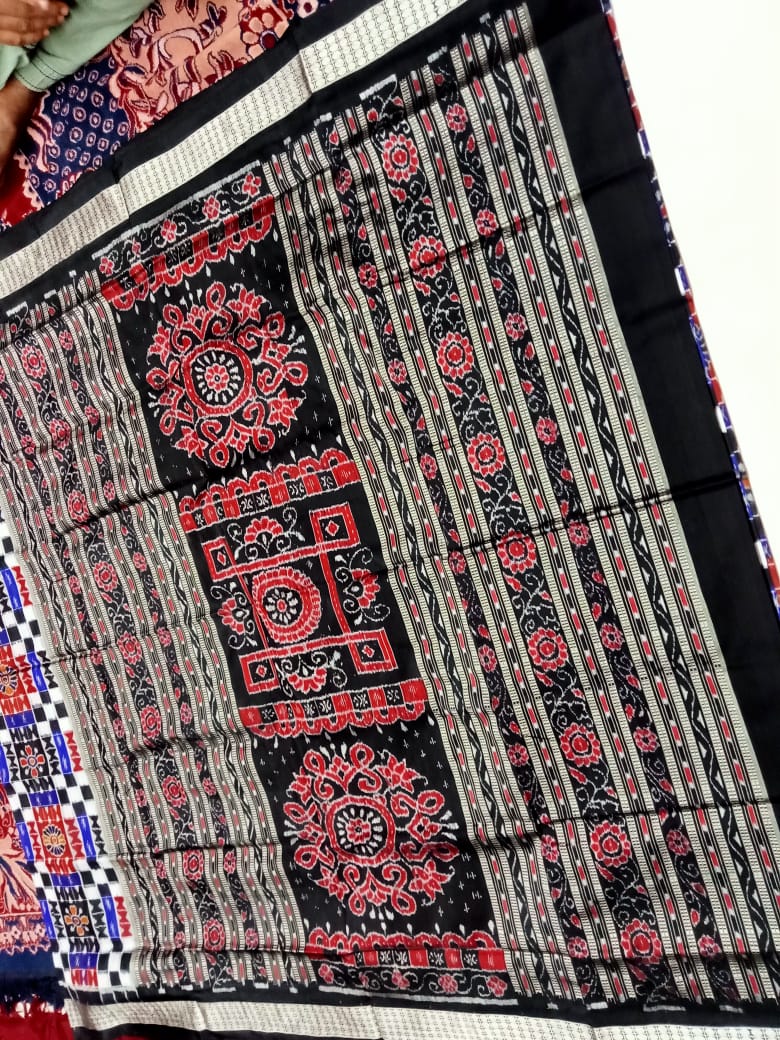 Latest Traditional utkalalaxmi pure silk pata saree in Maroon,Blue,White and Black color. - Koshali Arts & Crafts Enterprise