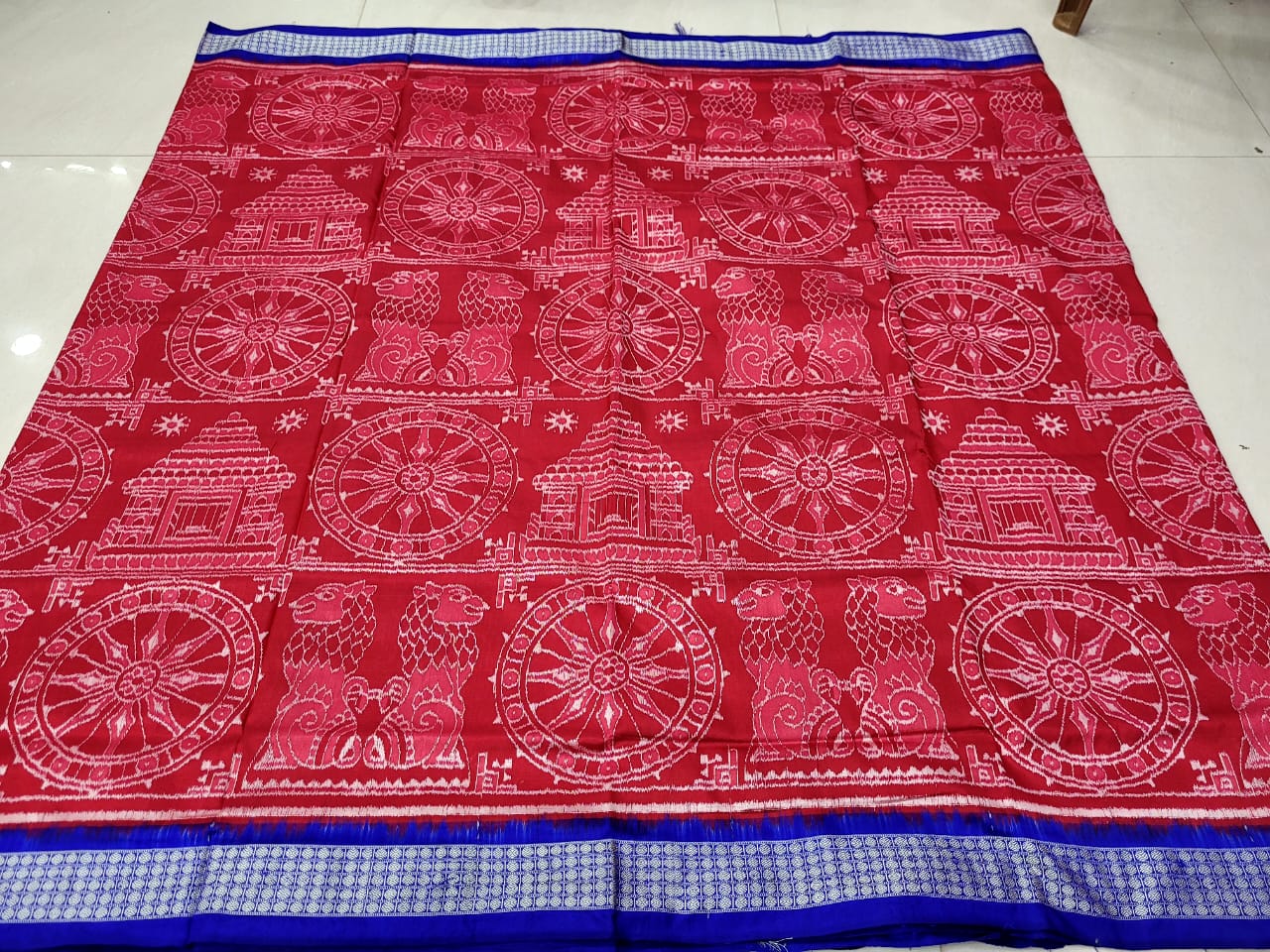 Maroon and Blue color Traditional konarka pattern pure silk saree. - Koshali Arts & Crafts Enterprise