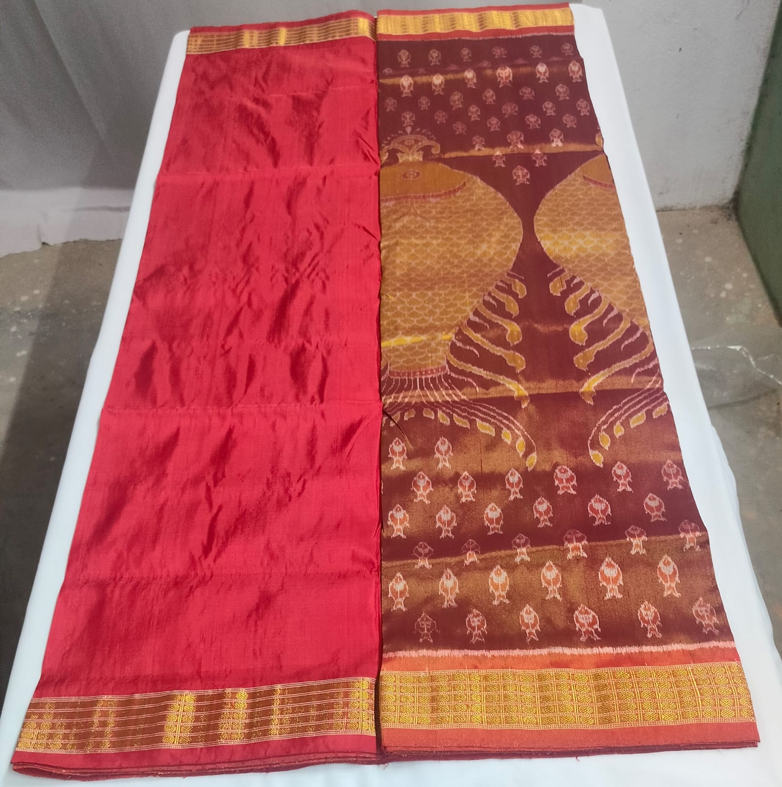 Regal Red Peacock Sambalpuri Pata Saree