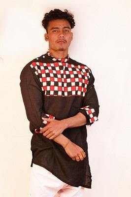 Sambalpuri Designer Kurta in Black, Red & White Color - Koshali Arts & Crafts Enterprise