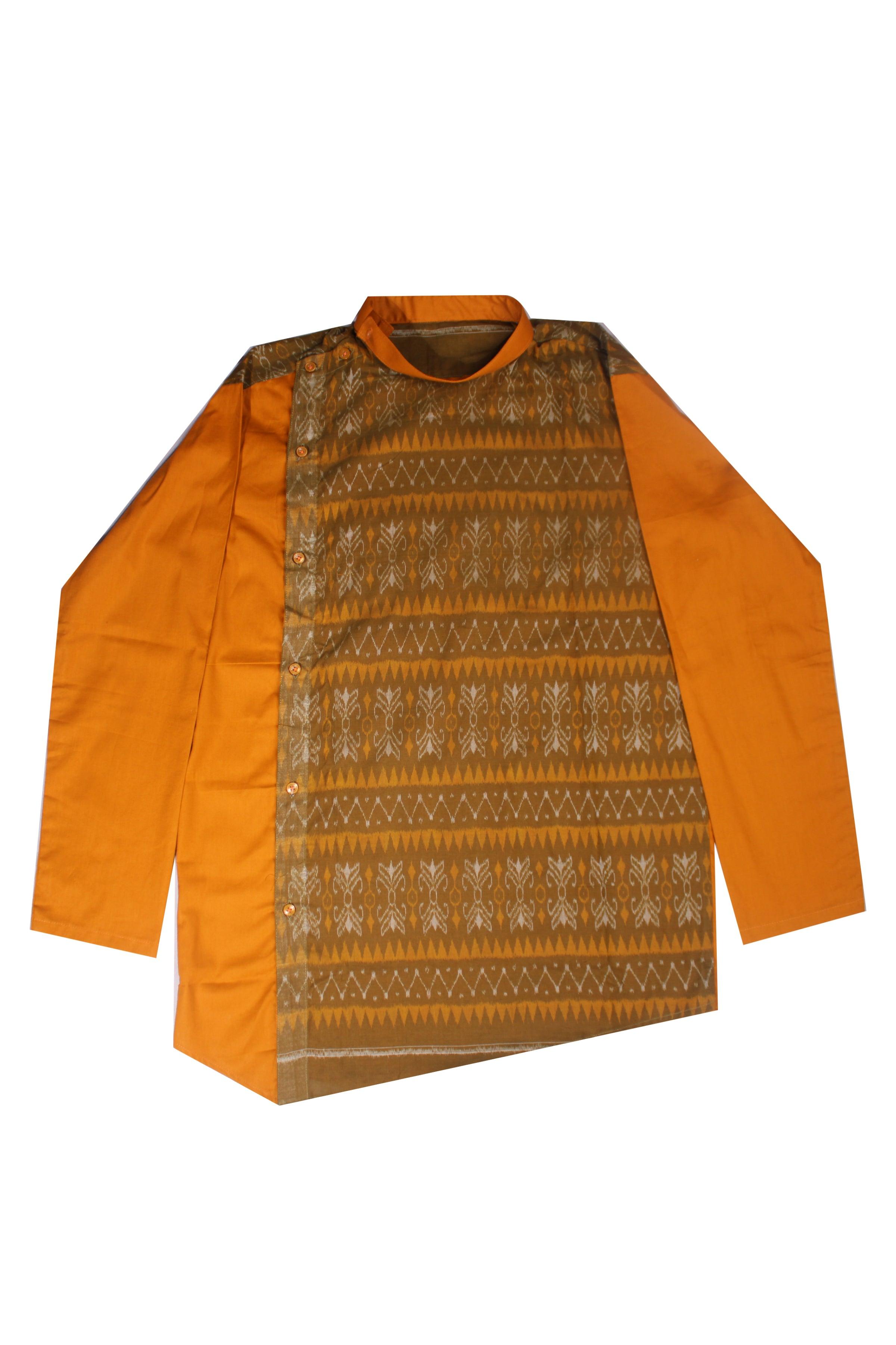 Sambalpuri Designer kurta in Yellow (mustard) color ikat terracotta design. - Koshali Arts & Crafts Enterprise