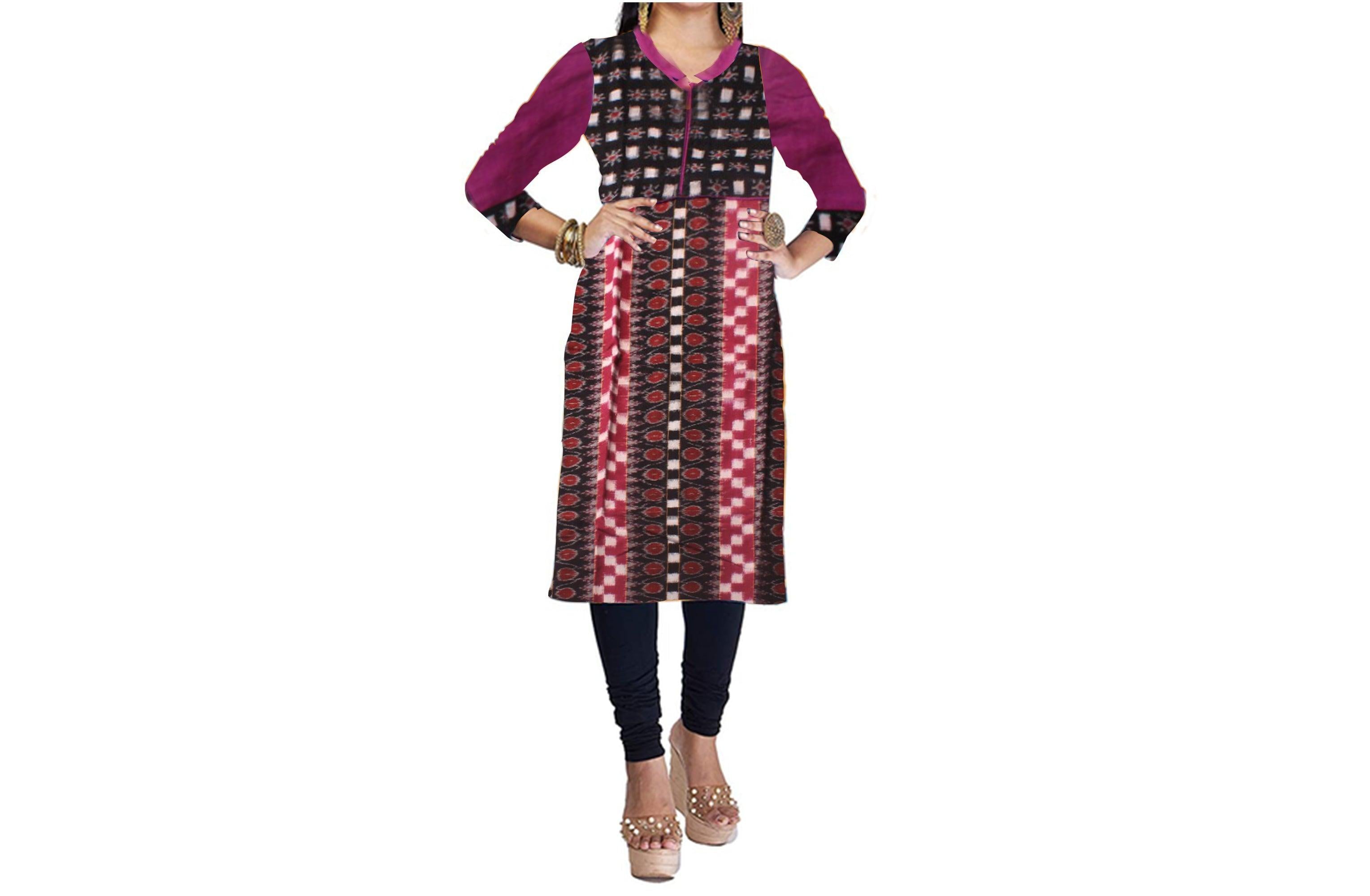 SAMBALPURI DESIGNER DRESS IN RED, MAROON AND PURPLE COLOR. - Koshali Arts & Crafts Enterprise