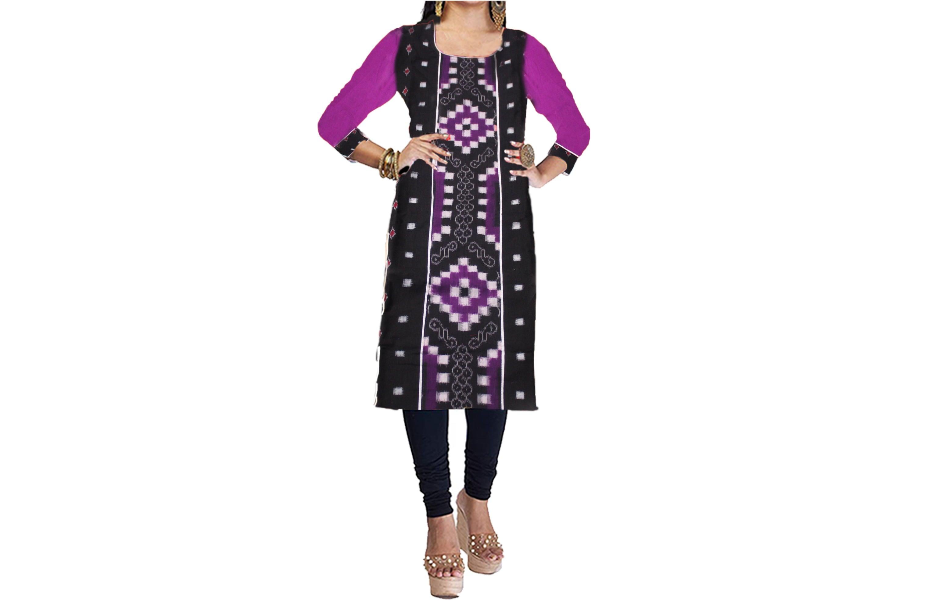 Sambalpuri Designer Dress in Black & Purple Color. - Koshali Arts & Crafts Enterprise