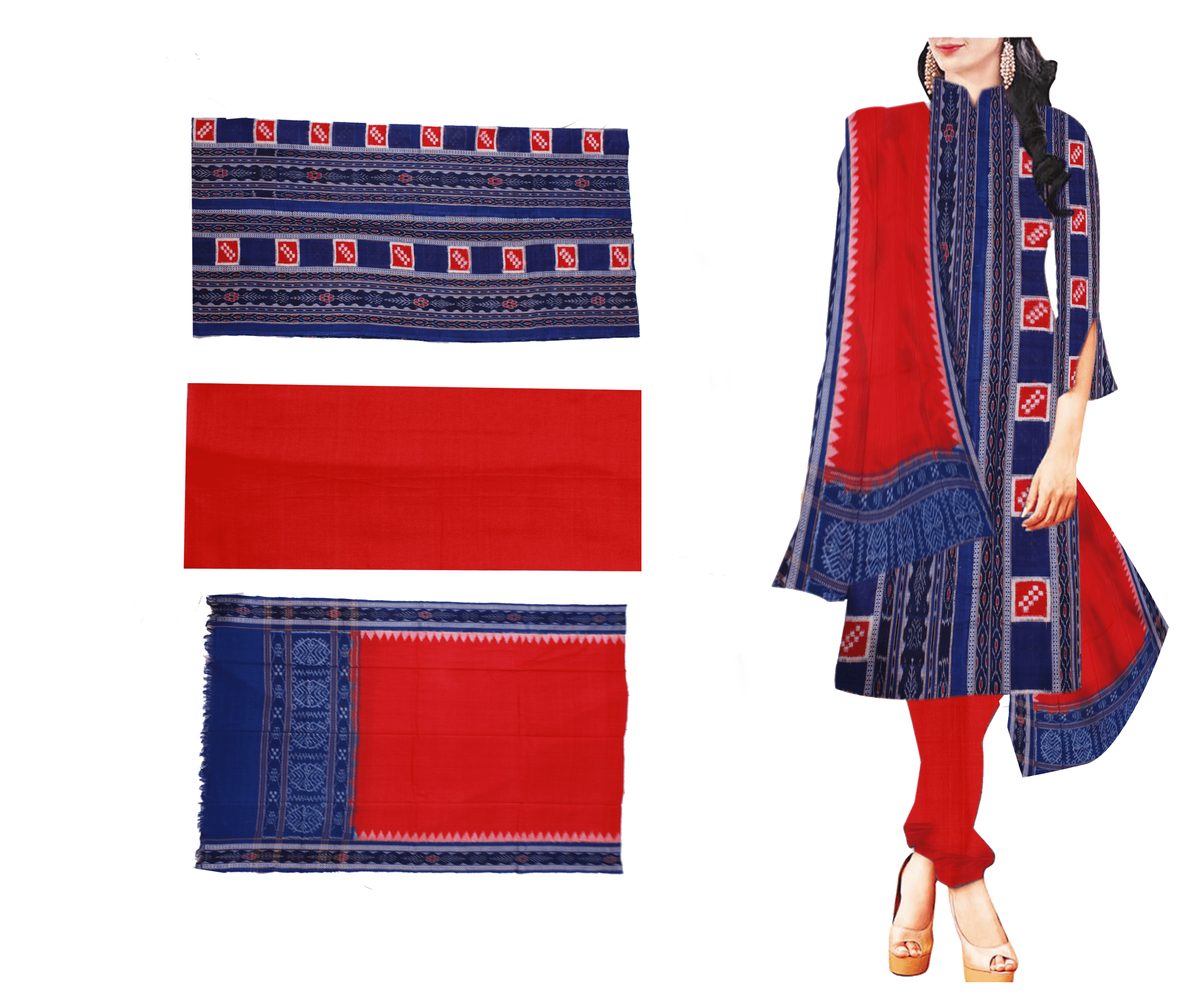 Women's Odisha Handloom Sambalpuri ikat Unstitched Dress set (blue , Free Size ) - Koshali Arts & Crafts Enterprise
