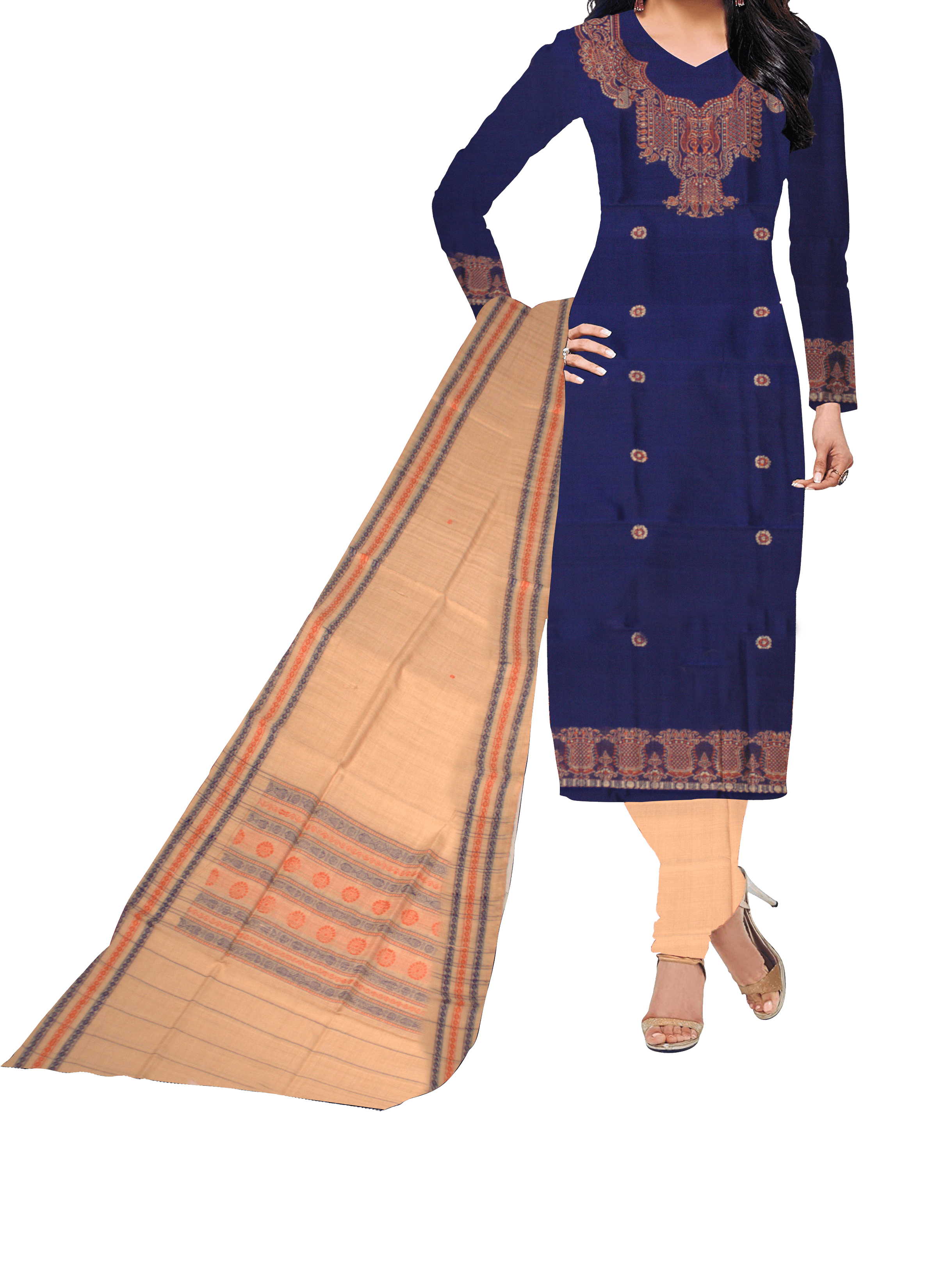 Beautiful Royal Blue Colour Bomkai design DRESS MATERIAL UNSTITCHED - Koshali Arts & Crafts Enterprise