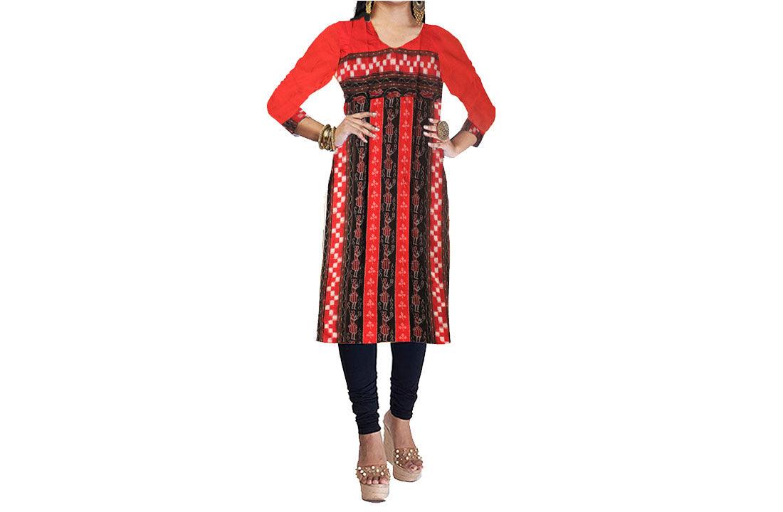 Sambalpuri Designer Dress in red  and maroon Color. - Koshali Arts & Crafts Enterprise